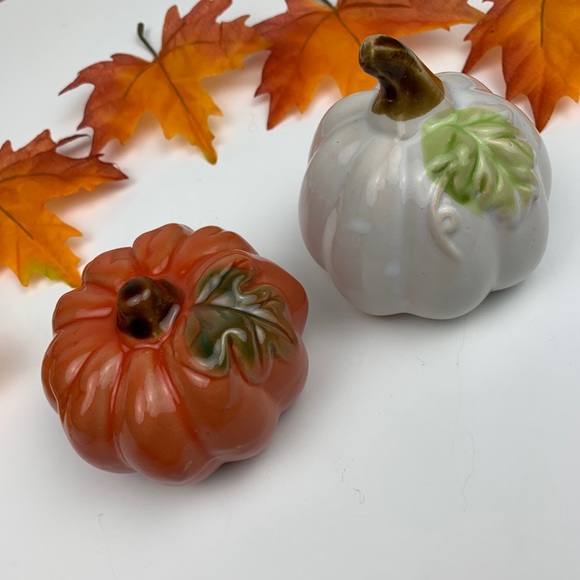 Other - Glazed Ceramic White and Orange Pumpkin Decor